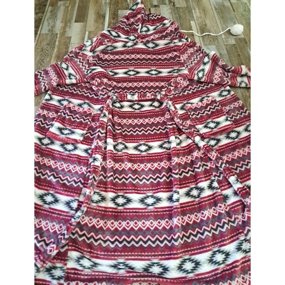 Trail Crest Robe Womens Fleece Full Length Hooded Belt Southwest Aztec Pockets M - Picture 8 of 8